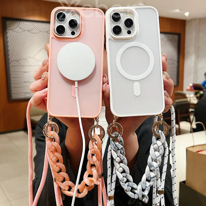 Clear MagSafe Crossbody Case with Adjustable Strap for iPhone 16 15 14 13 12 – Stylish & Shockproof Design