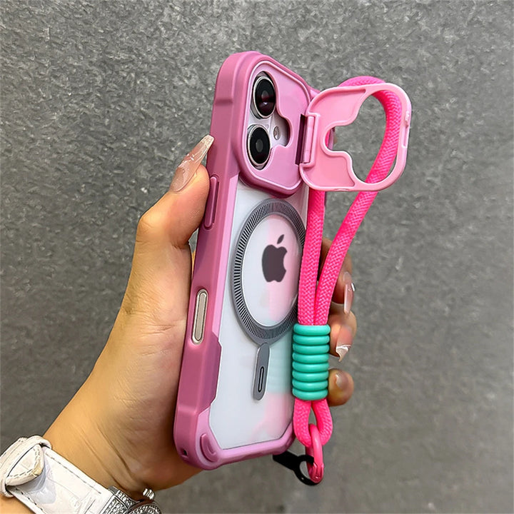 Wrist Strap Armor Case for iPhone 11, 12, 13, 14, 15 Pro Max – Shockproof, Anti-Scratch, Magnetic, With Lanyard