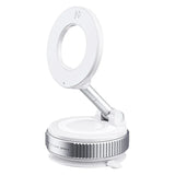 White magnifying glass with adjustable stand on a white background