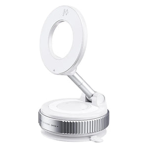 White magnifying glass with adjustable stand on a white background