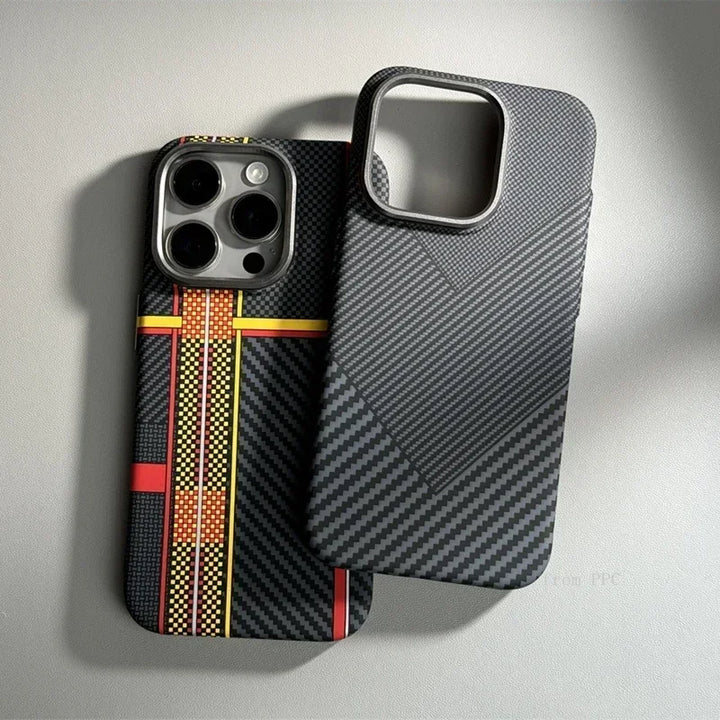 Carbon Fiber MagSafe Case for iPhone 16 Pro Max – Abstract Geometric Tough Armor with Magnetic Wireless Charging