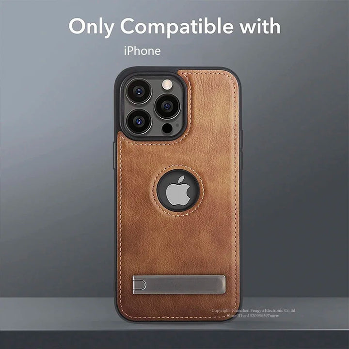 Leather Kickstand Case for iPhone 11/12/13/14/15 Pro Max Plus