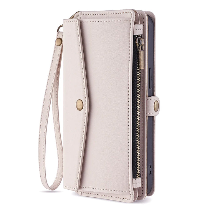 Wallet Flip Stand Leather Case with Crossbody Strap and Card Slots for iPhone 6-15 Pro Max
