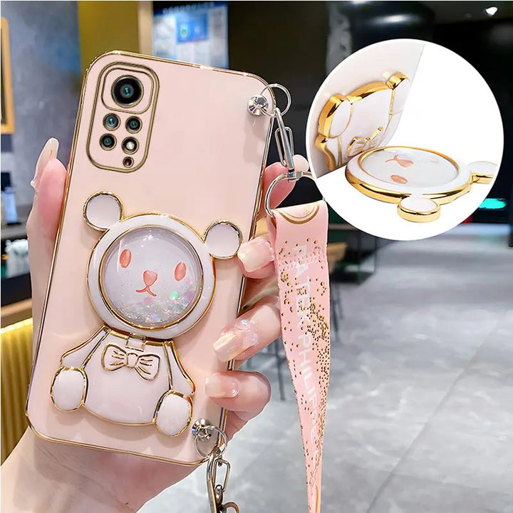 Luxury Bear Lanyard Strap Case for Xiaomi Redmi Note 12 11 10 9 Pro with Cute Design and Durable Strap