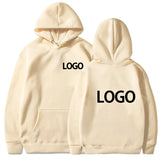 Beige hoodie with 'LOGO' text on front and back on a white background