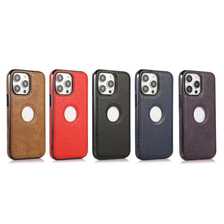 Classic Leather Case for iPhone 15/14/13/12/11/16 Pro Max with Logo View and Shockproof Design