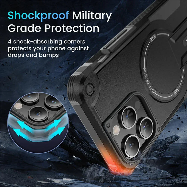 Heavy Duty MagSafe Case with Kickstand for iPhone 16, 15, 14, 13, 12, 11 Pro Max – Shockproof Dual Layer Magnetic Ring Holder Cover