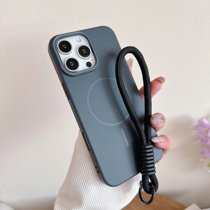 Luxury Matte Hard iPhone Case with Magnetic Wrist Strap – Black – Compatible with iPhone 16