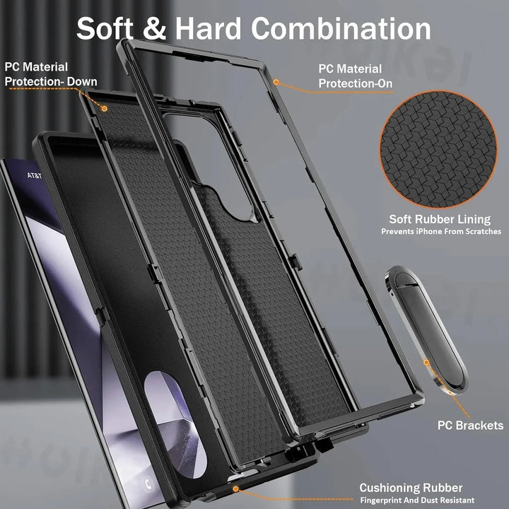 Heavy Duty Anti-Scratch Rugged Case for Samsung Galaxy S25, S24, S23, A54, A15, A16 – Shockproof, Kickstand, Wireless Charging Compatible