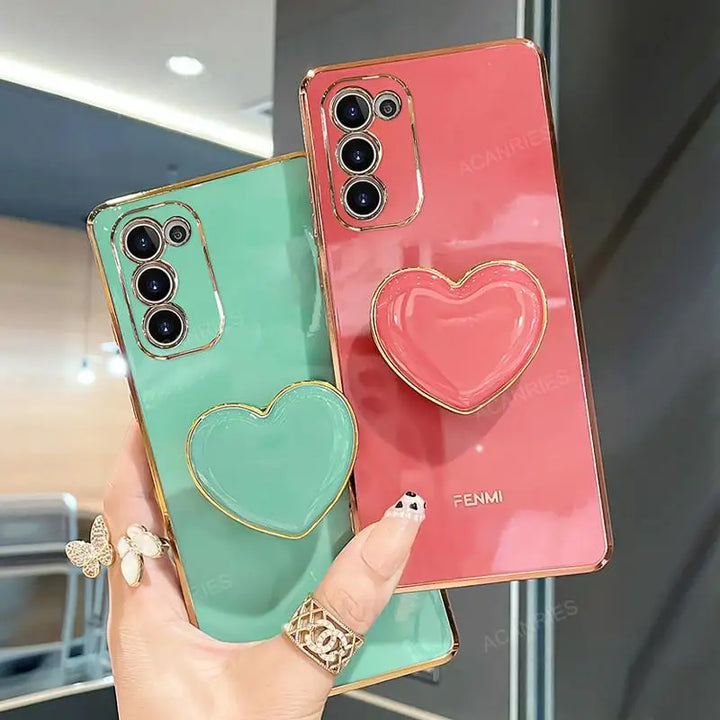 Luxury Plating Love Heart Holder Case for Samsung S20/S21/S22, A52/A32/A72 with Elegant Design and Shockproof Features
