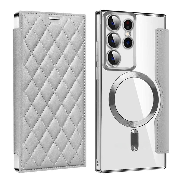 Card Holder Magnetic Leather Case for Samsung S22/S23/S24 Ultra, Wireless Charging