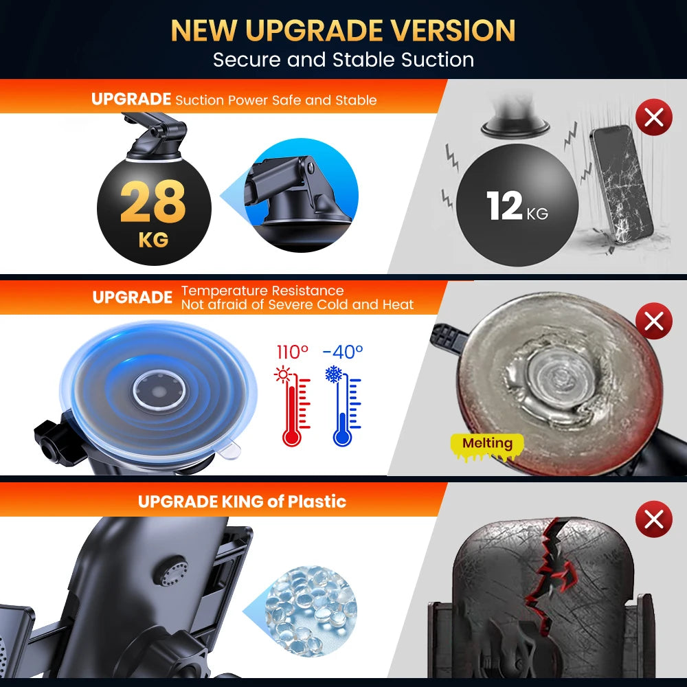 Product upgrade features with text and graphics on a dark background