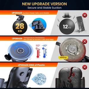Product upgrade features with text and graphics on a dark background
