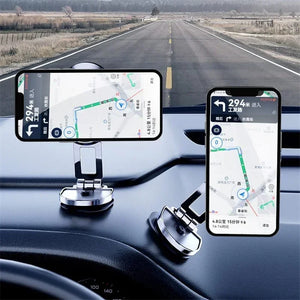 Two smartphone holders on a car dashboard with GPS navigation displayed.
