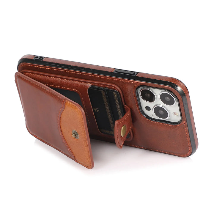 Luxury PU Leather Wallet Case for iPhone 15–SE – Card Holder with Sleek Design – Black, Brown, Red, Gray, Blue