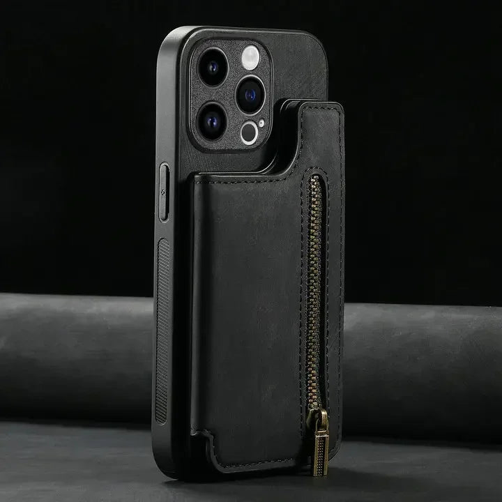 Zipper Wallet Leather Phone Case with Card Holder for iPhone 16/15/14/13/12/11 Pro Max