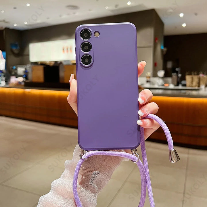 Crossbody Lanyard Silicone Case for Samsung Galaxy S23 S24 Ultra A54 A53 A35 5G – Soft Phone Cover