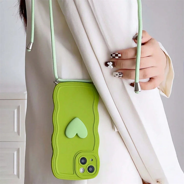White Crossbody Love Heart Lanyard Case for iPhone 15 Pro Max