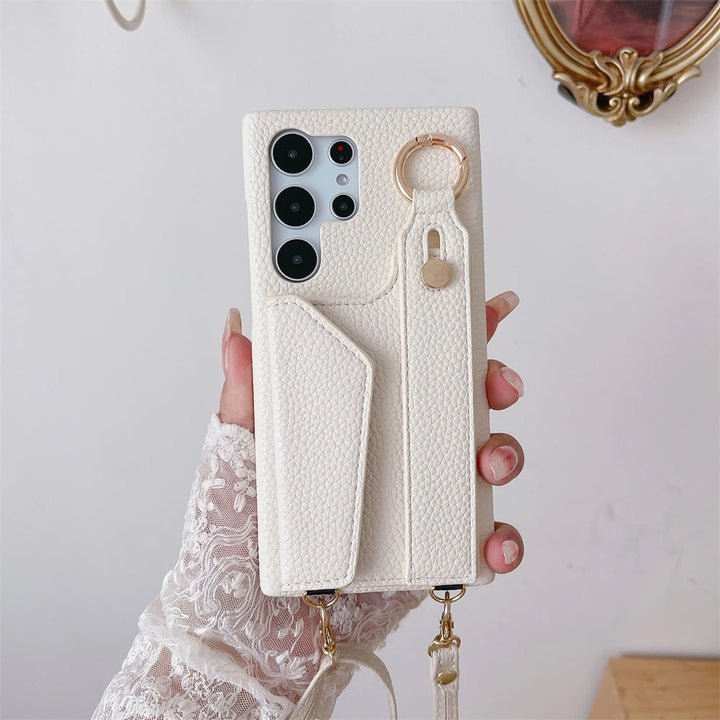 Leather Crossbody Wallet Case with Wrist Strap for Samsung S25/S24/S23 Ultra A54 A53 A33
