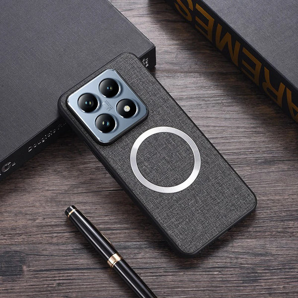 Magnetic TPU + PC Anti-Slip Case for Xiaomi 14T Pro and 14T with Woven Textile Pattern