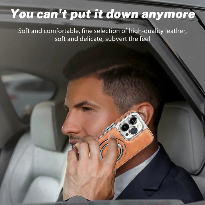 Invisible Stand Leather Case for iPhone 13 14 15 Pro Max with Magsafe