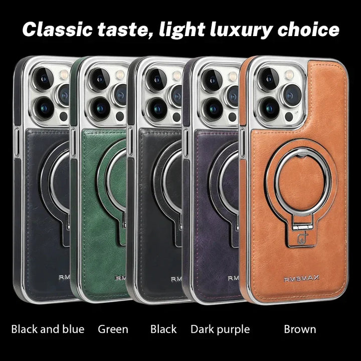 Invisible Stand Leather Case for iPhone 13 14 15 Pro Max with Magsafe
