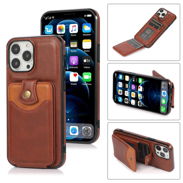 Luxury PU Leather Wallet Case for iPhone 15–SE – Card Holder with Sleek Design – Black, Brown, Red, Gray, Blue