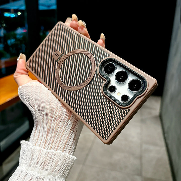 Carbon Fiber Leather Magnetic Case for Samsung S24 Ultra, Ring Holder