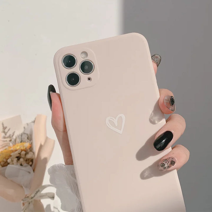 Love Heart Soft Silicone Case for iPhone 7/8/11/12/13/14/15 Pro Max with Cute Heart Design