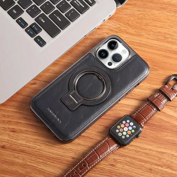 Invisible Stand Leather Case for iPhone 13 14 15 Pro Max with Magsafe