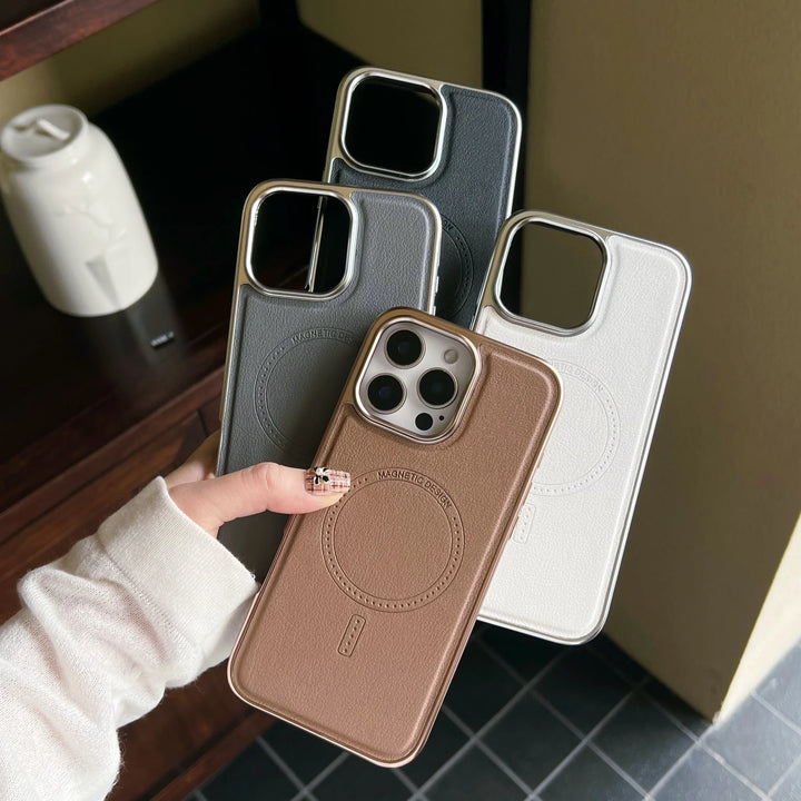 Luxury Business Leather Magnetic Case for iPhone 16/15/14/13 Pro Max, Sleek and Professional Design