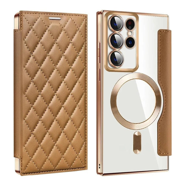 Card Holder Magnetic Leather Case for Samsung S22/S23/S24 Ultra, Wireless Charging