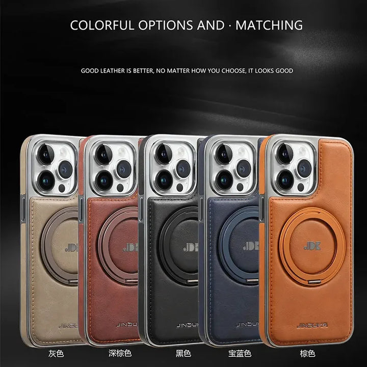 Invisible Stand Leather Case for iPhone 12 13 14 15 Pro Max Magnetic Holder