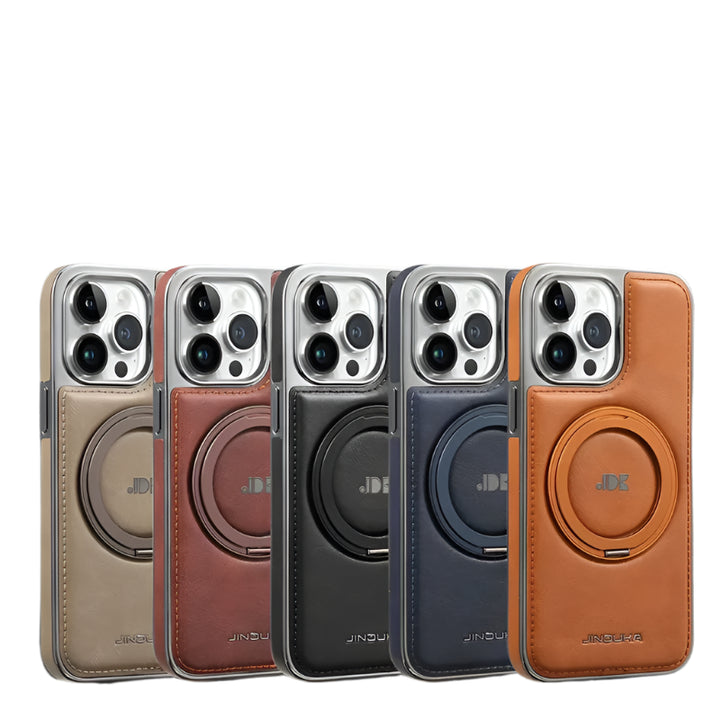 Invisible Stand Leather Case for iPhone 11/12/13/14/15/16 Pro Max, Magnetic Holder