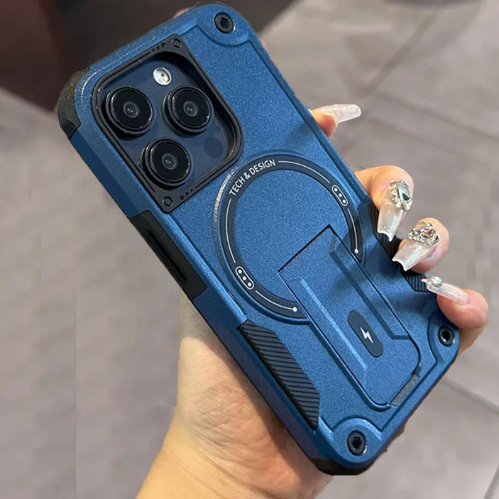 Rugged Military-Grade MagSafe iPhone Case with Kickstand – Shockproof Magnetic Bumper Cover for iPhone 11 to 16 Pro Max