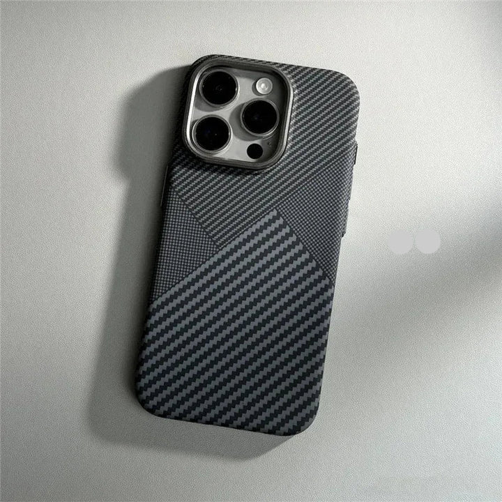 Carbon Fiber MagSafe Case for iPhone 16 Pro Max – Abstract Geometric Tough Armor with Magnetic Wireless Charging