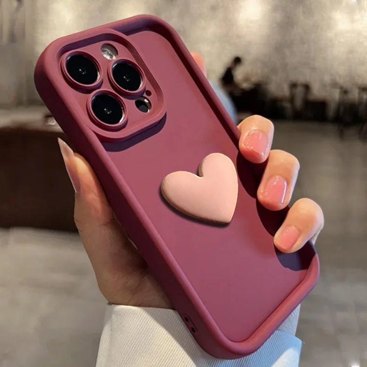 Luxury 3D Love Heart Silicone Case for iPhone 11/12/13/14/15/16 Pro Max with Elegant Design