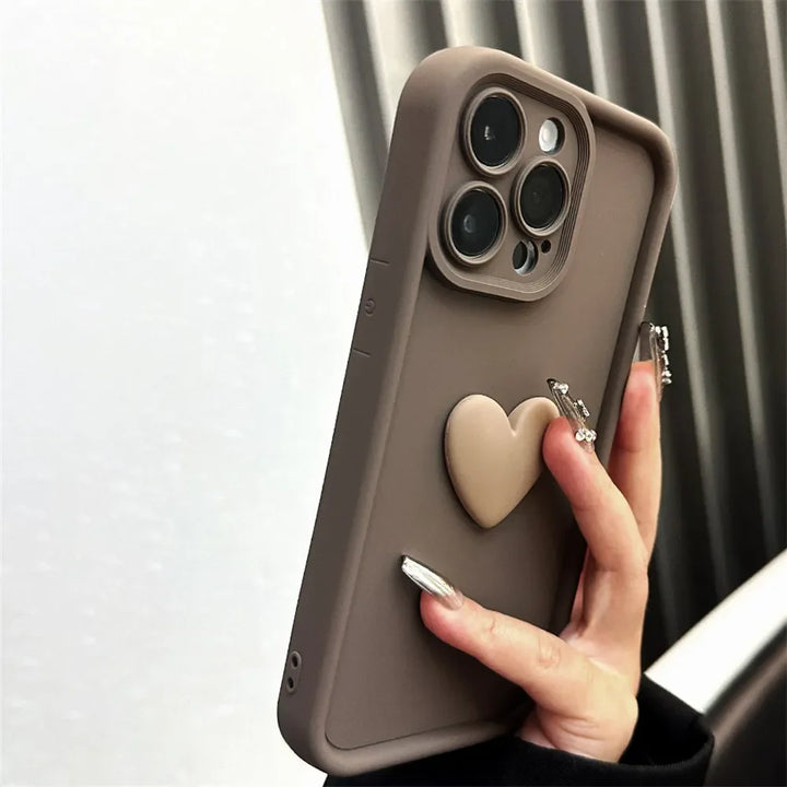 Luxury 3D Love Heart Silicone Case for iPhone 11/12/13/14/15/16 Pro Max with Elegant Design