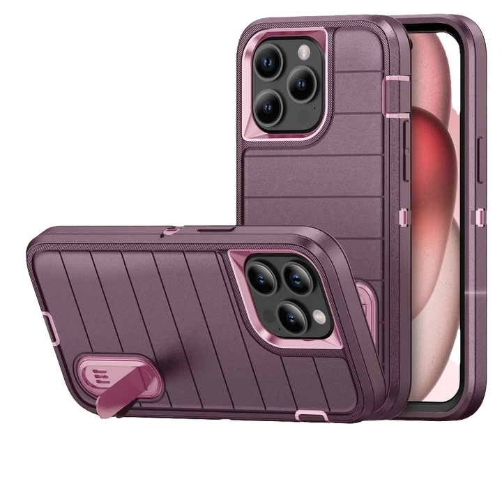 Heavy Duty Silicone Case for iPhone 16 Pro Max-13, Dual-Layer Protective Cover with Kickstand