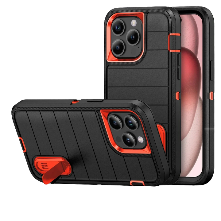 Heavy Duty Silicone Case for iPhone 16 Pro Max-13, Dual-Layer Protective Cover with Kickstand