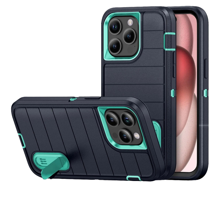 Heavy Duty Silicone Case for iPhone 16 Pro Max-13, Dual-Layer Protective Cover with Kickstand