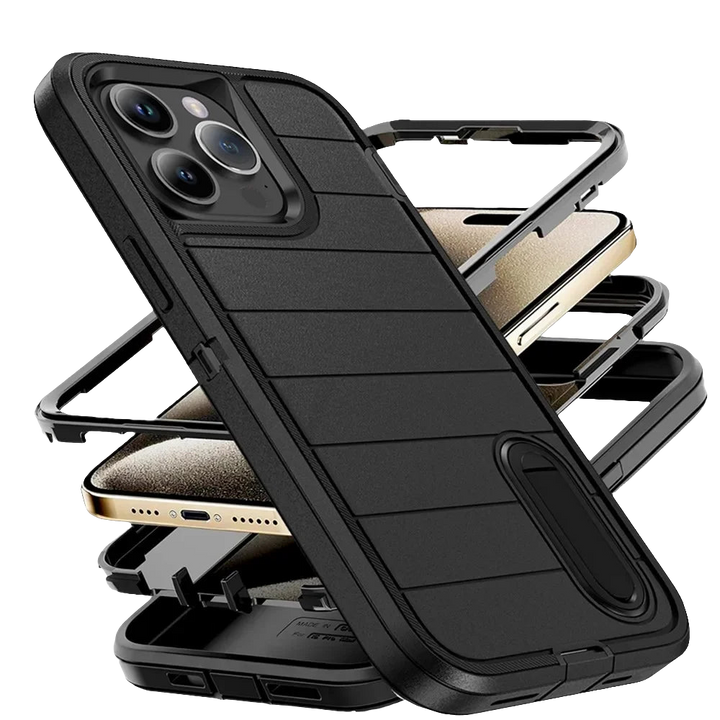 Heavy Duty Silicone Case for iPhone 16 Pro Max-13, Dual-Layer Protective Cover with Kickstand